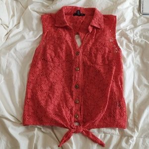 Tie-Front Sleeveless Blouse